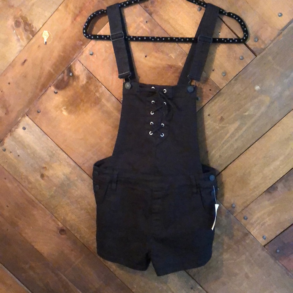 PACSUN black denim jean overalls shorts sz 26